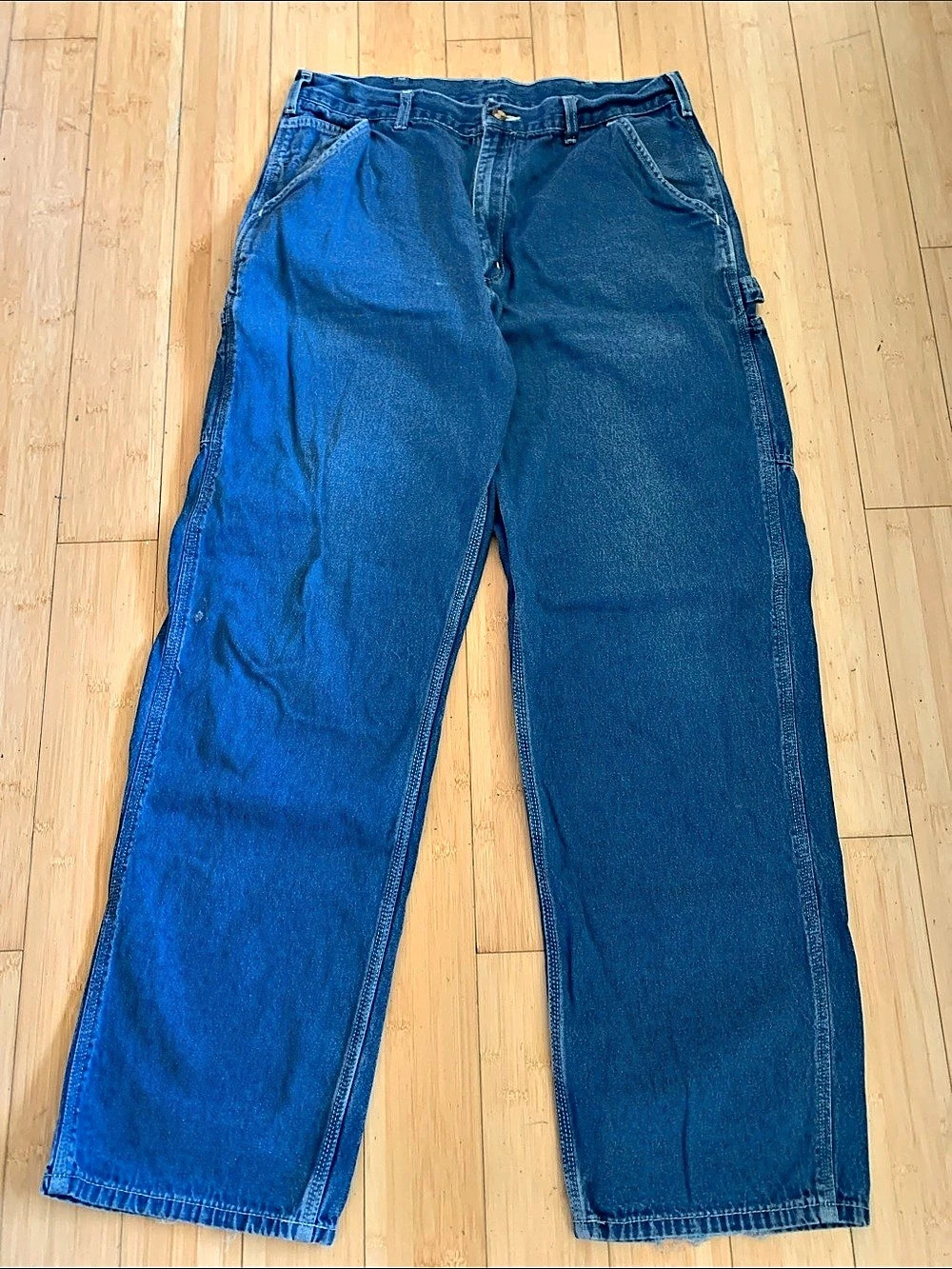 Carhartt B03 Denim Work Dungarees Blue Cargo Pants Waist 36x34 vintage 2001